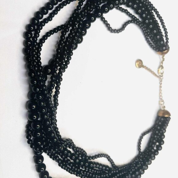 Vintage Joe Fresh Multi-Strand Black Bead Necklace, 7 Rows, Bronze Hardware, 50– - Picture 9 of 9